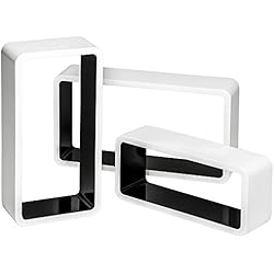 Estanterias Decorativas Conforama TecTake 800704 Set de 3 Estanterías Rectangular, Estilo Retro, Estantes para CDs Libros Decoración, Incl. Material de Montaje (Blanco-Negro | No. 403183)