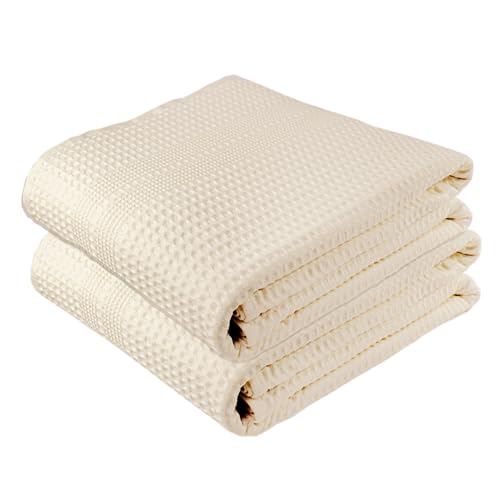 GILDEN TREE Waffle Bath Sheet Large Bath Towels Quick Dry Thin Body Towels, 40x80 Oversized Bath Towels for Adults, 2 Pack Bath Sheet Set, Classic Style (Cream)