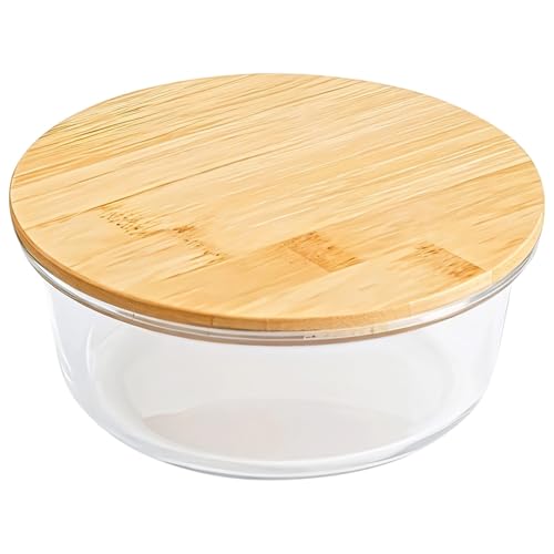 21 Oz Glass Trifle Bowl with Bamboo Lid, Food Storage with Microwave & Dishwasher Safe Features