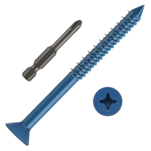 1/4" x 4" Concrete Screws, 50 PCS Blue Flat Head Concrete Screws Anchor Kit for Masonry, Cement, Block, Brick or Stucco