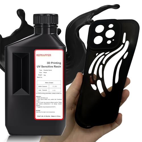 Image of RepRapper Flexible Tough (Shore 80A) 3D Printer Resin, TPU Like /Soft Rubber 3D Printing Resin, High Elongation 405nm Fast UV-Curing Photopolymer Resin for LCD Printer, 1000g Black