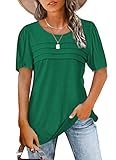JomeDesign Womens Tops Summer Short Sleeve Shirts Crew Neck Loose Fitting Tunic Puff Sleeve Tees Green X-Large