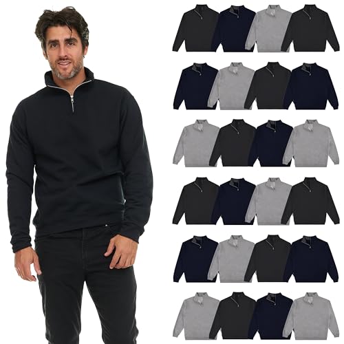 BILLIONHATS 24 Pack Mens Cotton Fleece Quarter Zip Sweatshirts Wholesale Assorted Colors, Bulk Half Zip Pullover Tops for Men
