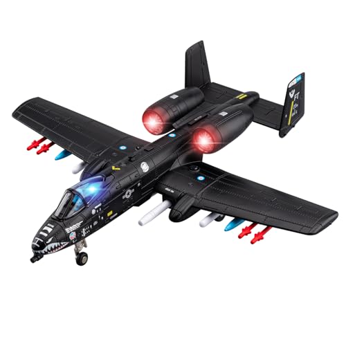 A10 Warthog Diecast Model Airplane Toy 1:72 Plane Thunderbolt II Military Fighter Jet Toy Launch Missiles Light and Sound Age 8+ (Black)