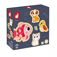 Janod - 4 Wooden Puzzles - 2 to 5 Pieces - Pet-Themed Puzzles - Children