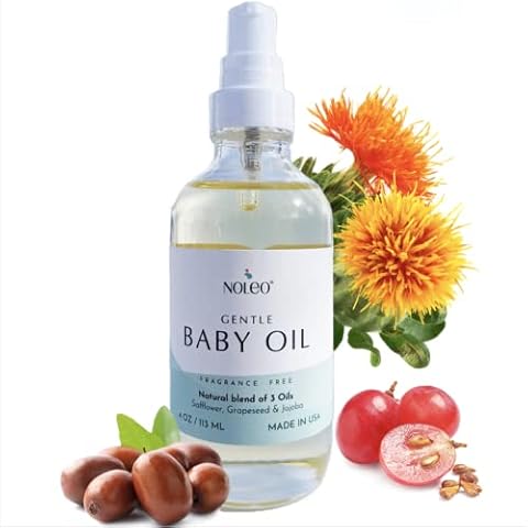 NOLEO Gentle Baby Oil - Calming Baby Oil for Newborn w/Grapeseed, Safflower & Jojoba Baby Skin Care Natural Oils - Baby Oil Organic for Sensitive Skin, No Fragrance & No Perfumes - 4 oz Cover