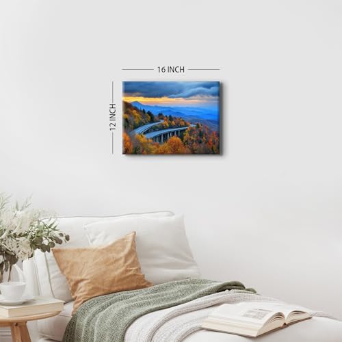 Image of Smoky Mountain Wall Art Blue Ridge Mountains Scenery Picture for Living Room Bedroom Nature Sunset Wall Decor National Parks Poster Sunrise Forest Landscape Painting Artwork Home Decoration 12x16 inch