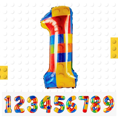 Globos de Números de Bloque de Construcción 1,101 CM Globo Numeros Gigantes Grandes Decoracion,Globo Numero 1,Globos Niño Niña Adultos,Vuelan con Helio