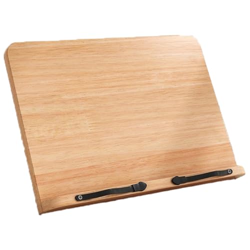 Recipe Book Stand 13x9 Inch 8-Gear Adjustable Cookbook Stand Wood Cookbook Holders with Elastic Clip A5/B5 Book Holder for Kitchen Bedroom Office