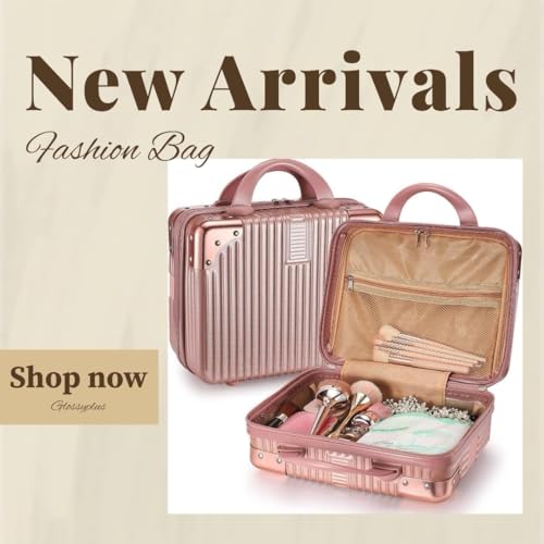 Image of ABS Hard Shell Cosmetic Travel Hand Luggage Portable Carrying Makeup Case Suitcase Organizer Box Vanity Mini Suitcase Small Accessory Bag, 30 cm, No Wheels (Rose Gold)