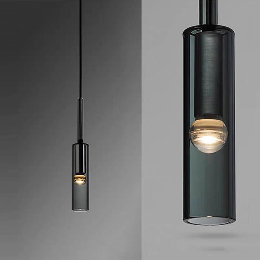 ZJHAHJY Dia-7cm Glass Pendant Lighting For Kitchen Island Long Tube Hanging Lamp Adjustable Hanging Lighting Cylinder Smoke Gray Ceiling Pendant Lamp Cafe Restaurant Bar Living Room Bedroom 3W