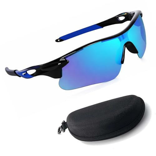 Image of Oversized Sports Goggles for Men & Women UV400 Protection Non Polarized Cycling Running Cricket Driving Fishing Outdoor Lightweight Wraparound Design Clear Vision Eyewear. (Blue)