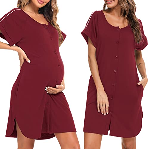 iClosam Nachthemd Damen Kurzarm Nachtwäsche Baumwolle mit Knöpfen Nachtkleid Kurz mit V-Ausschnitt Loungewear für Frauen Sleepwear Bequeme Sleepshirt Knopfleiste S-XXL