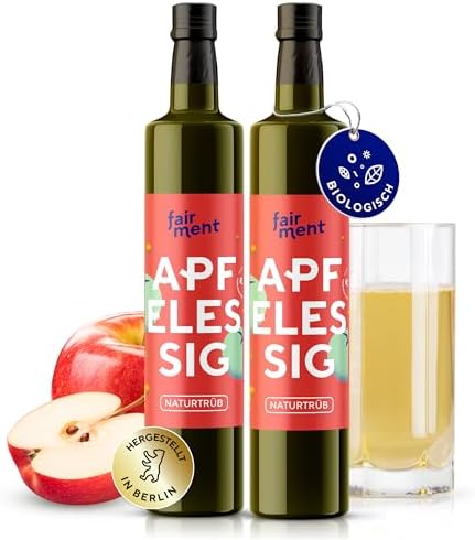fairment Apfelessig 1 Liter - bio, naturtrüb, mit der Essig-Mutter, unpasteurisiert, lebendig und ungefiltert - Apple Cider Vinegar aus deutscher Produktion (2x 500 ml = 1 l (2er P