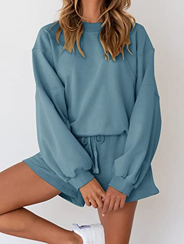 Image of MEROKEETY Women's 2023 Fall Oversized Batwing Sleeve Lounge Sets Casual Top and Shorts 2 Piece Outfits Sweatsuit