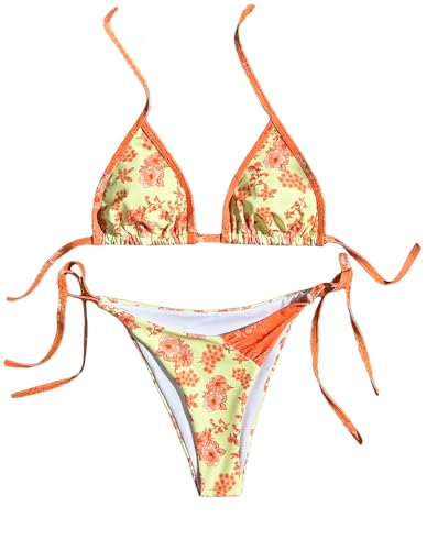 Image of BYFINECANY Women's Floral Printed Bathing Suit Halter Paisley Summer Swimsuit Bikinis Set