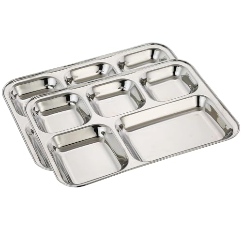Image of Expresso 5 in1 Square Extra Deep Compartment Divided Stainless Steel Plate /Thali /Bhojan Thali /Mess Tray /Dinner Plate | Dinnerwear Serwear Dishwasher Safe | Ideal for Serving Meals