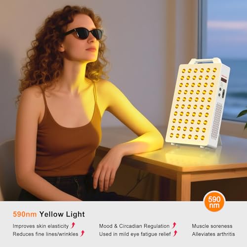Image of BONTANNY Blue /Yellow Light Therapy, 450 /480 /590nm 3 Wavelengths Blue Yellow Light Device with 60 Dual Chip Clinical Grade LEDs, Remote Control, Timer for Face, Body, Improve Skin, BO-300 (White)