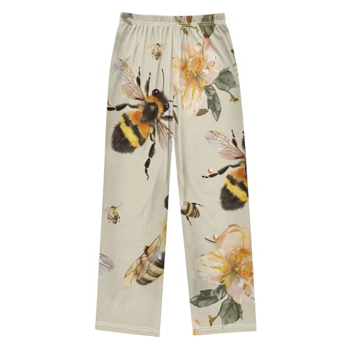 Lovely Bee Floral Boys Long Pants Soft Trousers Elastic Waist Kids Lounge Bottoms with Pockets S-XL2