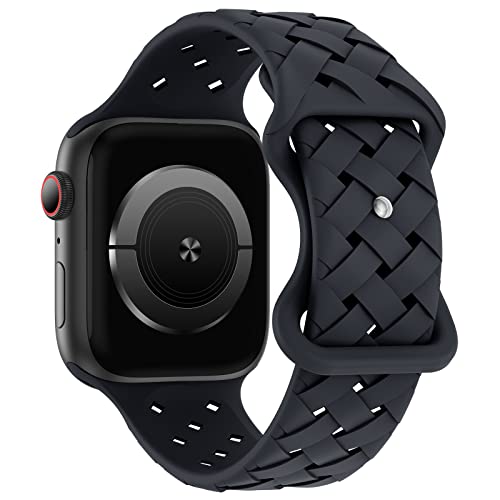 Image of Silicone Braided Weave Bands Compatible with Apple Watch 38mm 40mm 41mm 42mm 44mm 46mm 45mm 49mm, Replacement Sport Breathable Strap for iWatch Series 11 /10 /9 /8 /7 /6 /5 /4 /3 /2 /1 Ultra SE Women Men, Midnight