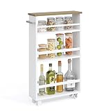 UTEX Slim Rolling Storage Cart, 4-Tier Utility Cart on Wheels, Mobile Kitchen Storage Shelf for Narrow Spaces, White