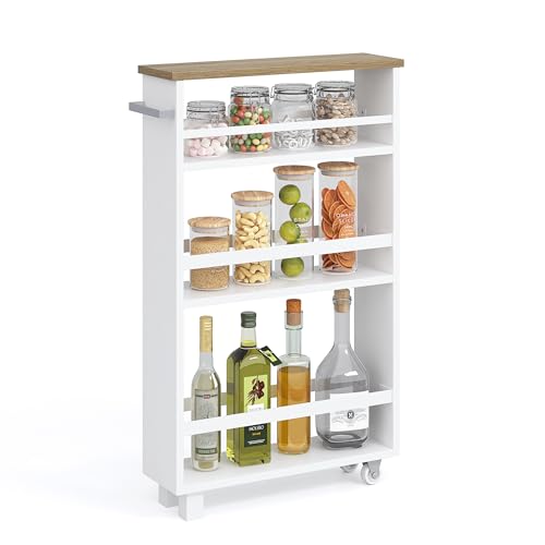 UTEX-Slim-Rolling-Storage-Cart-4-Tier-Utility-Cart-on-Wheels-Mobile-Kitchen-Storage-Cart-for-Narrow-Spaces-White UTEX Slim Rolling Storage Cart 4 Tier Utility Cart on Wheels Mobile Kitchen Storage Cart for Narrow Spaces White