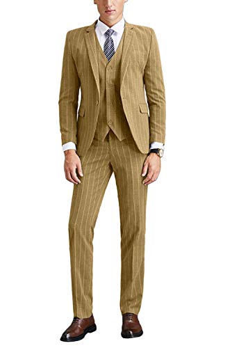 Wemaliyzd Men's Slim Fit 3 Pieces Pinstripe Thicken Suit 4 Buttons Vest Separate Pants