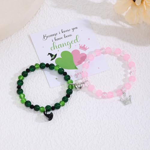 Elphaba Glinda Friendship Matching Bracelets - Wicked Musical Merch Witch Hat Crown Wand Heart Charm Necklaces - BFF Couple Accessories Christmas Valentine's Day Gift Set of 24