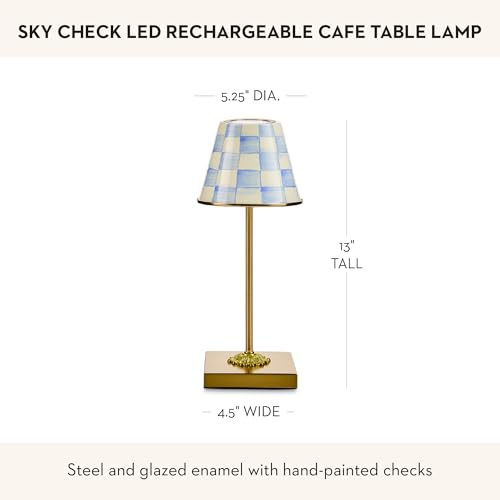 Image of MACKENZIE-CHILDS LED Cafe Table Lamp, Light-Blue-and-White Sky Check