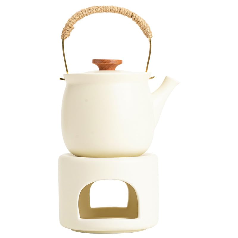 Zestaw do parzenia herbaty w czajniczku w kolorze kremowo-żółtym, podgrzewany świeczką, ceramiczna podstawka do parzenia herbaty, podgrzewana herbata, czajniczek do herbaty w piecu