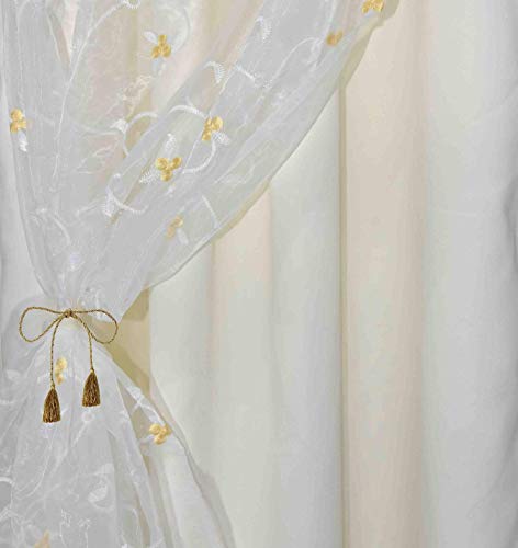 Image of Polyester Embroidered Double Door Cutrtain Pack of 2(7 Feet, Pearl White Embroidery + Ivory Blackout)