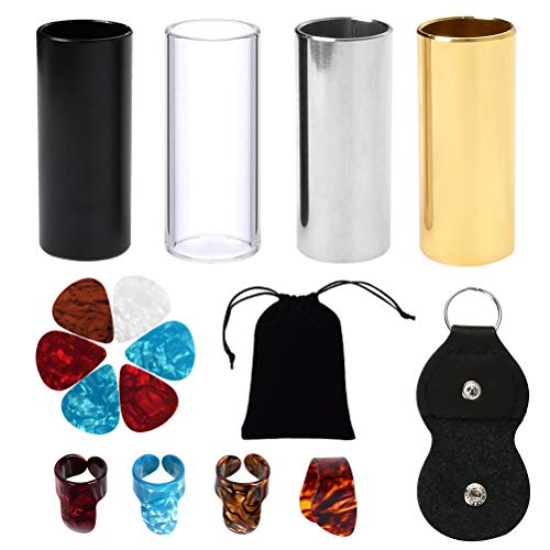 BUYGOO 16 morceaux de diapositives de guitare, sélections de pouce + sélections de doigt + diapositives de guitare, Finger Plectrum pour acoustique/guitare/basse