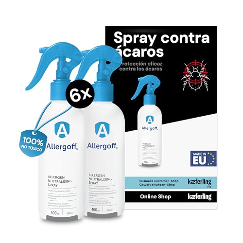 Allergoff Antiacaros Spray 6x400ml - No tóxico - Para Colchon, Cama y Textiles - Para alérgicos - Eliminar los síntomas - Neutraliza alérgenos de acaros, animales domésticos, polen y moho