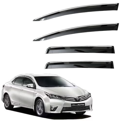 Image of CAR SAAZ Unbreakable Chrome Smoke Door Visor for Altis Type 3(2014-2020)| Premium Sun, Rain Wind Deflector Chrome Strip Side Door Rain Visor - Set of 4 Pcs