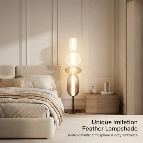 Image of Modern Glass Floor Lamp with 4 Shaped Shades, Minimalist Standing Lamp with 3 Color LED, Floor Lamp for Living Room, Bedroom, Corner, Home Decor