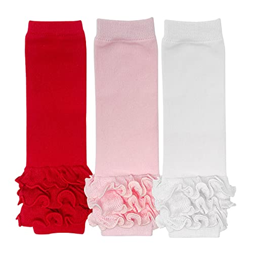 allydrew Really Ruffly Baby & Toddler Leg Warmers (Set of 3), Red, Pink, White