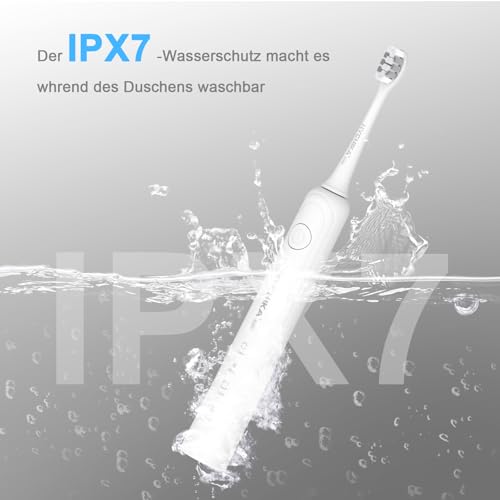 240 Tagen Akkulaufzeit Elektrische Zahnbürste für Erwachsene,8 Ersatzbürstenköpfe, wiederaufladbare Akku-Zahnbürste, 3 Modi, 2-Minuten-Timer, IPX7 wasserdicht, Geschenk für die Familie, weiß