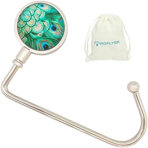 ROFLYER Purse Hook Hanger for Table Bar Handbag Hanger Safer Cleaner Bag Table Hanger with Velvet Pouch (Peacock Feather)