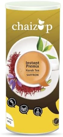 Chaizup Premium 1 Min Instant Saffron Tea Premix - 1kg Can | Saffron Flavours | Approx. 72 Servings | 1kg
