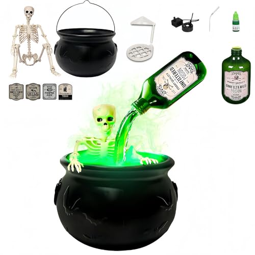 Anyingkai Halloween Hexenkessel mit Nebel,Halloween Topf mit Rauch,Hexenkessel mit Nebelmaschine,Hexentopf,Licht Magischer Schwimmender Trinkflasche,Leuchtend Schüssel für Party Hexe Zombie