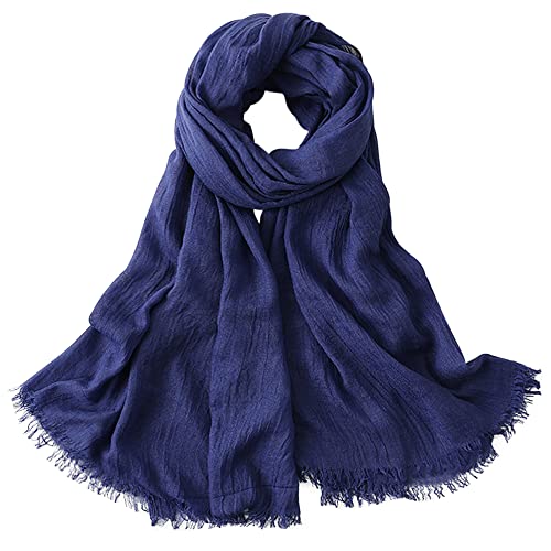 Écharpe longue en viscose pour homme et femme,Protection solaire,Grande plage,Foulard à franges,Super doux,Confortable pour le printemps,Simple,Basic,95x195 cm,Uni,Petit bleu #A43, A43 Petit Bleu, L Cover