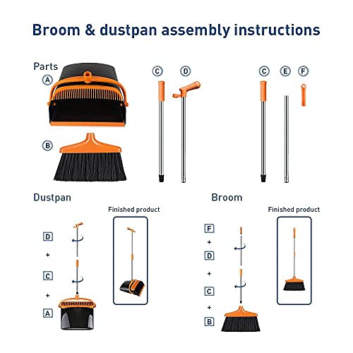 Fgy Broom And Dustpan Set - Standing Upright Dust Pan W/Adjustable Long Handle Broom - 3L Capacity, 10" Great Edge, Lightweight & Robust, For Kitchen, Pet House, Office, Outdoor, Indoor - 36Inch #TOP1