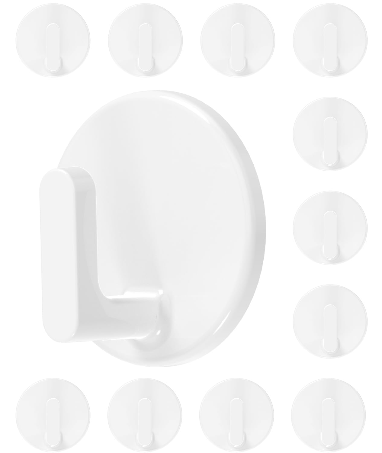 BYSMAH Self Adhesive Hooks, 12 Pack Strong Sticky Small Round White Wall Hooks for Hanging, Kitchen, Bathroom, Keys, Utensils & Home Decor No Drilling