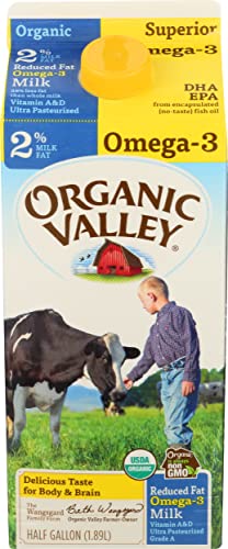 Organic Valley, Organic Omega-3 2% Reduced Fat Milk, Ultra Pasteurized, Half Gallon, 64 Ounces