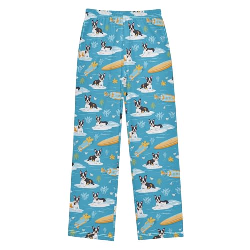 Bulldog on Skateboard Beach Pajamas Bottoms with Pockets Comfy Pjs Sleepwear Elastic Waistband Pajamas Pants Lounge Pants for 6-14 Years