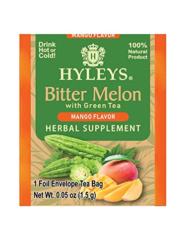 Hyleys Bitter Melon with Green Tea - Mango Flavor - 25 Tea Bags - Supports Healthy Liver Function - Herbal Supplement