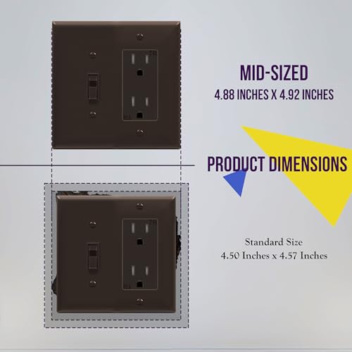 Image of ENERLITES Combination Toggle Light Switch /Decorator Light Switch Plate, Double Switch Wall Plate, Mid-Size 2-Gang 4.88 inch x 4.92 inch, Polycarbonate Thermoplastic, 881131M-BR, Brown