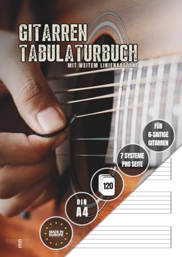 Gitarren Tabulaturbuch: Leere Tabulaturen mit weitem Linienabstand