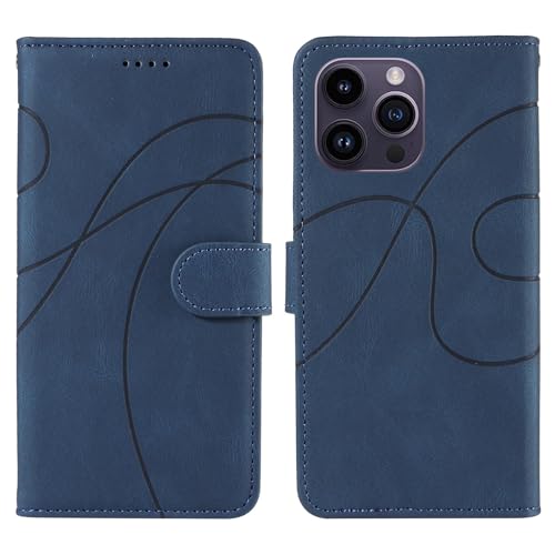 Étui portefeuille iPhone 15 Pro Max en cuir bleu anti rayure