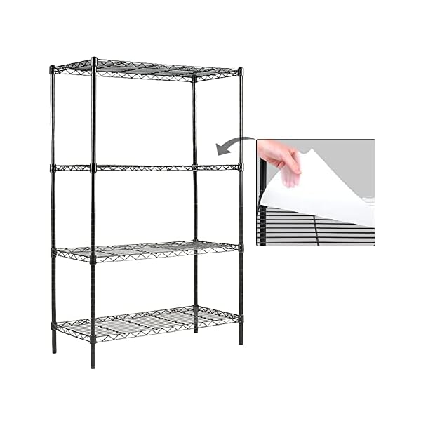 EZPEAKS 4-Shelf Shelving Unit with Shelf Liners Set of 4, Adjustable, Metal Wire Shelves, 150lbs Loading Capacity Per Shelf, Shelving Units and Storage for Kitchen and Garage (30W x 14D x 47H) Black